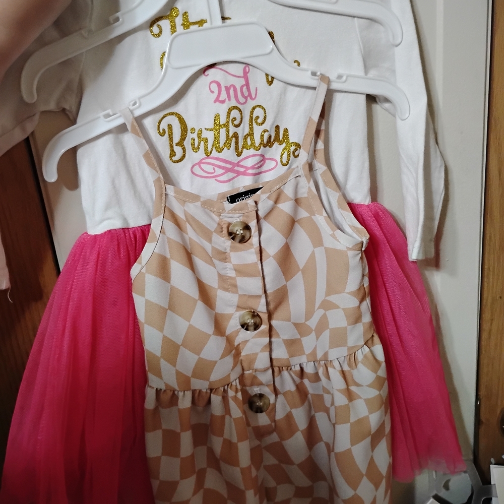 2t Bundle: Stylish Checkered Romper & Kids Dress with Pink Tulle